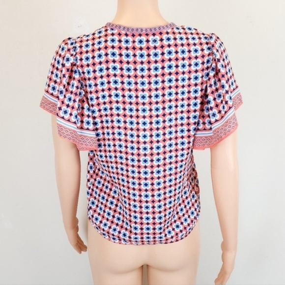 Max Studio Short Sleeve Floral Tie Waistline Blouse - Picture 8 of 9